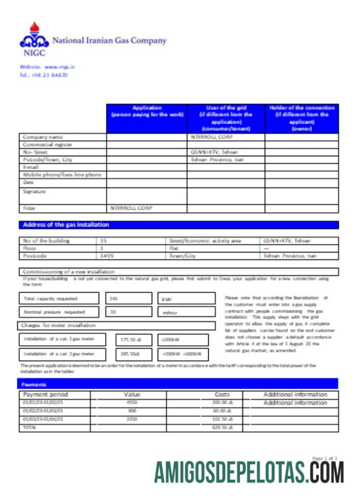 Projeto de Lei de Negócios de Utilidades de Gás da Companhia Nacional de Gás Iraniana, SCR exemplo